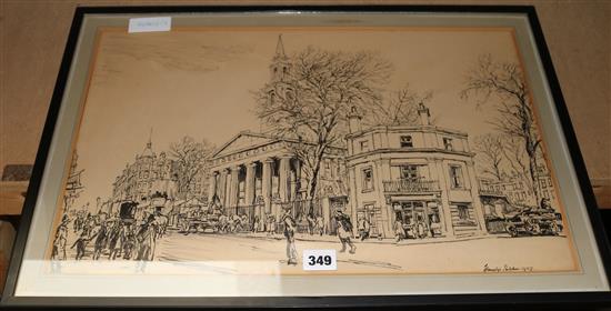 Hanslip Fletcher, pen and ink, St Johns Church, Waterloo Road London